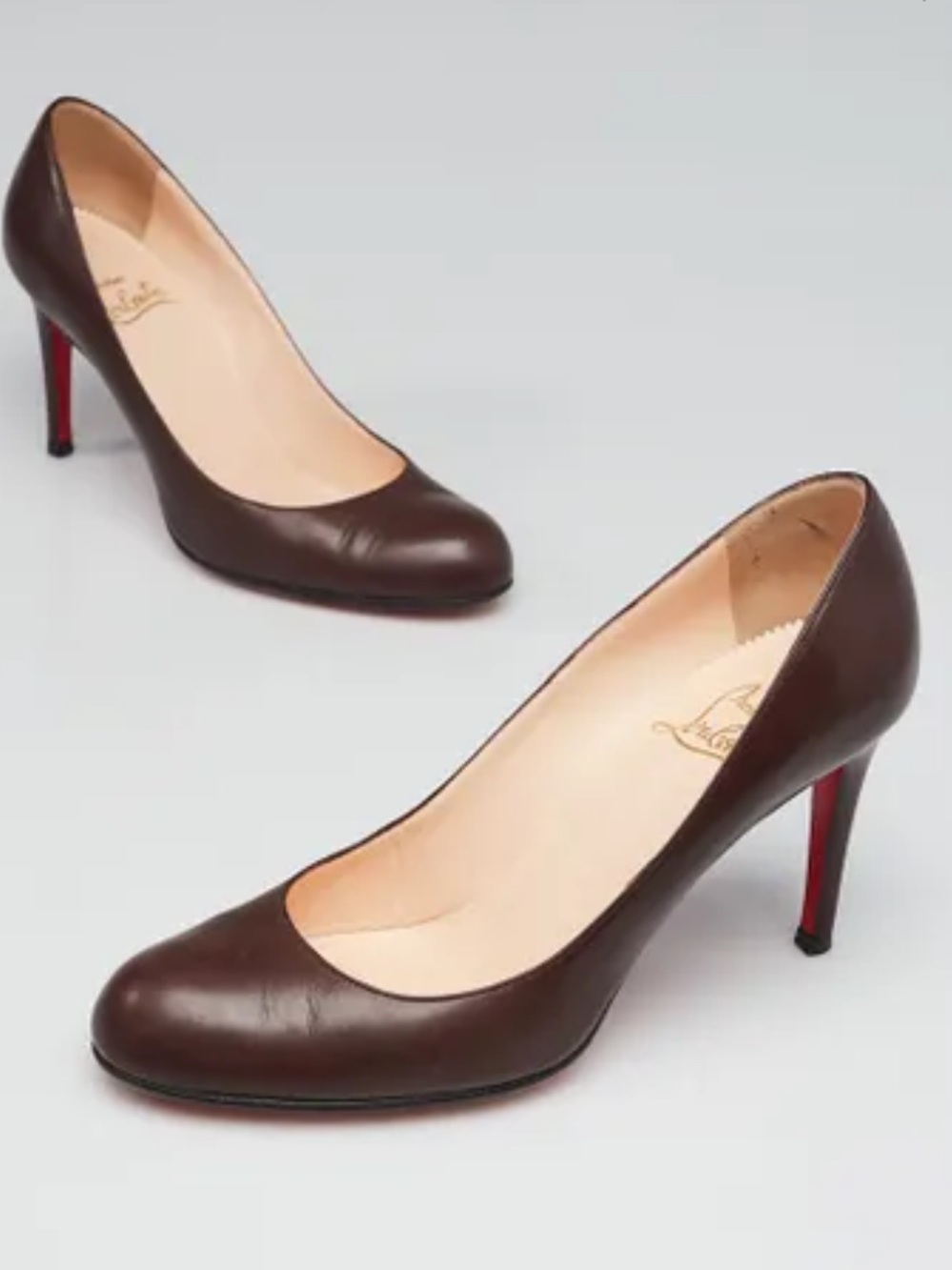 Christian Louboutin Dark Brown Leather Simple 85 Pumps Size 39 1/2, heels 3”.